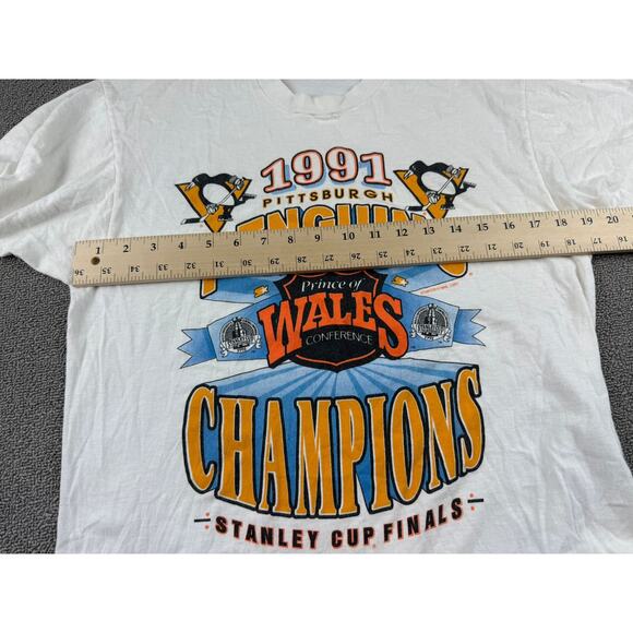 VINTAGE Pittsburgh Men's Large 1991 Stanley Cup Shirt with Single Stitch US Made - Picture 10 of 12